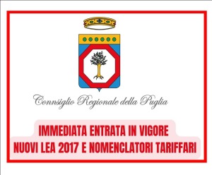 REGIONE PUGLIA - APPROVATA NORMA IMMEDIATA APPLICAZIONE NUOVI LEA 2017